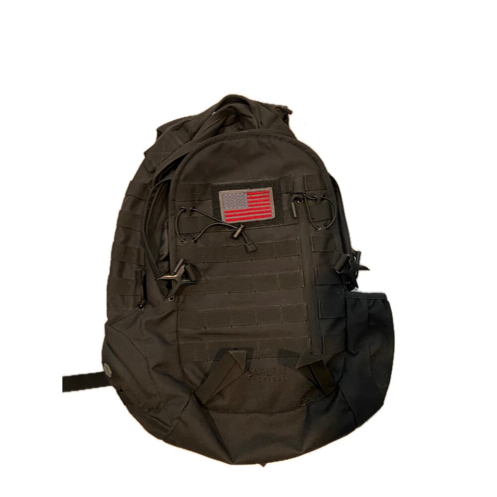 Generic Tactical Backpack w USA FLag Patch Black 26L